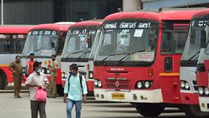 KSRTC issued a priority notice, saying 249 buses were already operating from Bengaluru from 10am on Monday and that 6,641 passengers had travelled on them. It added 231 buses have been booked in advance.(PTI file photo) KSRTC issued a priority notice, saying 249 buses were already operating from Bengaluru from 10am on Monday and that 6,641 passengers had travelled on them. It added 231 buses have been booked in advance.(PTI file photo)