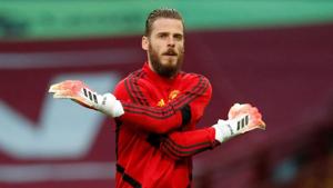 Manchester United's David de Gea during the warm up before the match.(REUTERS) Manchester United's David de Gea during the warm up before the match.(REUTERS)