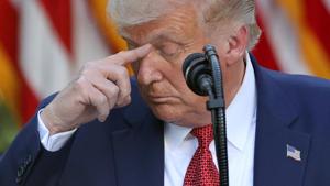 US president Donald Trump attends a news conference in the Rose Garden at the White House in Washington, US on Tuesday.(REUTERS) US president Donald Trump attends a news conference in the Rose Garden at the White House in Washington, US on Tuesday.(REUTERS)