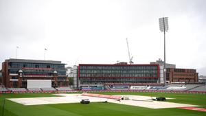 A general view of the covers as light rain falls prior to Day One of the 2nd #RaiseTheBat Test Match between England and The West Indies at Emirates Old Trafford on July 16, 2020 in Manchester, England. (Photo by Gareth Copley/Getty Images for ECB)(Getty Images for ECB) A general view of the covers as light rain falls prior to Day One of the 2nd #RaiseTheBat Test Match between England and The West Indies at Emirates Old Trafford on July 16, 2020 in Manchester, England. (Photo by Gareth Copley/Getty Images for ECB)(Getty Images for ECB)