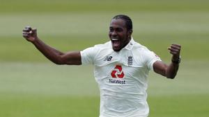 Cricket - First Test - England v West Indies - Rose Bowl Cricket Stadium, Southampton, Britain - July 12, 2020 England's Jofra Archer celebrates taking the wicket of West Indies' Shamarh Brooks(REUTERS)