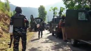 The encounter began in Jammu and Kashmir’s Kulgam on Friday morning.(ANI photo) The encounter began in Jammu and Kashmir’s Kulgam on Friday morning.(ANI photo)