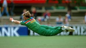 produced one of the most iconic sights in World Cup history when he dived full stretched and whipped off the stumps to run Inzamam Ul Haq out during the 1992 edition.(Getty Images) produced one of the most iconic sights in World Cup history when he dived full stretched and whipped off the stumps to run Inzamam Ul Haq out during the 1992 edition.(Getty Images)