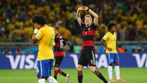 Andre Schuerrle of Germany celebrates scoring his team's seventh goal and his second of the game during the 2014 FIFA World Cup Brazil Semi Final match between Brazil and Germany at Estadio Mineirao on July 8, 2014 in Belo Horizonte, Brazil.(Getty Images) Andre Schuerrle of Germany celebrates scoring his team's seventh goal and his second of the game during the 2014 FIFA World Cup Brazil Semi Final match between Brazil and Germany at Estadio Mineirao on July 8, 2014 in Belo Horizonte, Brazil.(Getty Images)