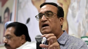 Senior Congress leader Ajay Maken shot five questions as well as the demand for Gajendra Singh Shekhawat’s removal or resignation.(Sonu Mehta/HT PHOTO) Senior Congress leader Ajay Maken shot five questions as well as the demand for Gajendra Singh Shekhawat’s removal or resignation.(Sonu Mehta/HT PHOTO)