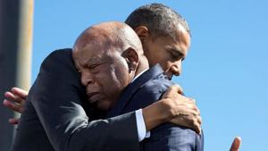 US President Barack Obama hugs Rep. John Lewis, D-Ga. after his introduction during the event to commemorate the 50th Anniversary of Bloody Sunday and the Selma to Montgomery civil rights marches, at the Edmund Pettus Bridge in Selma, Alabama.(via REUTERS) US President Barack Obama hugs Rep. John Lewis, D-Ga. after his introduction during the event to commemorate the 50th Anniversary of Bloody Sunday and the Selma to Montgomery civil rights marches, at the Edmund Pettus Bridge in Selma, Alabama.(via REUTERS)