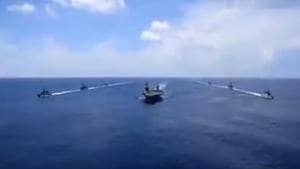 The passage exercise involved a total of eight Indian and US warships, said an official.(@indiannavy/Twitter Screengrab) The passage exercise involved a total of eight Indian and US warships, said an official.(@indiannavy/Twitter Screengrab)