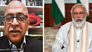 PM Narendra Modi held a virtual interaction with IBM CEO Arvind Krishna.(@narendramodi/Twitter Photo) PM Narendra Modi held a virtual interaction with IBM CEO Arvind Krishna.(@narendramodi/Twitter Photo)