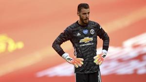 Manchester United's goalkeeper David de Gea stands hands on hips after conceding the second goal during the English FA Cup semifinal soccer match between Chelsea and Manchester United at Wembley Stadium .(AP) Manchester United's goalkeeper David de Gea stands hands on hips after conceding the second goal during the English FA Cup semifinal soccer match between Chelsea and Manchester United at Wembley Stadium .(AP)