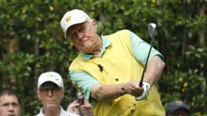 U.S. golf great Jack Nicklaus hits off the 3rd tee during the par 3 contest held on the final day of practice for the 2018 Masters golf tournament at Augusta National Golf Club in Augusta.(REUTERS) U.S. golf great Jack Nicklaus hits off the 3rd tee during the par 3 contest held on the final day of practice for the 2018 Masters golf tournament at Augusta National Golf Club in Augusta.(REUTERS)