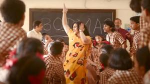 Vidya Balan in a still from Shakuntala Devi song Paas Nahi Toh Fail Nahi. Vidya Balan in a still from Shakuntala Devi song Paas Nahi Toh Fail Nahi.
