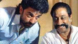 Sivaji Ganesan with Kamal Haasan in Thevar Magan. Sivaji Ganesan with Kamal Haasan in Thevar Magan.