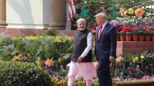 US President Donald Trump and India's Prime Minister Narendra Modi arrive for their joint news conference at Hyderabad House in New Delhi, India.(HT file photo) US President Donald Trump and India's Prime Minister Narendra Modi arrive for their joint news conference at Hyderabad House in New Delhi, India.(HT file photo)