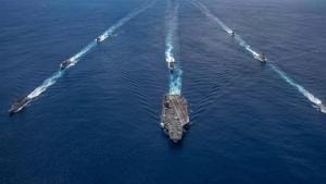 Indian naval ships conduct a Passage Exercise (PASSEX) with the United States Navy’s USS Nimitz carrier strike group near the Andaman and Nicobar (A&N) islands as it transits the Indian Ocean.(PTI) Indian naval ships conduct a Passage Exercise (PASSEX) with the United States Navy’s USS Nimitz carrier strike group near the Andaman and Nicobar (A&N) islands as it transits the Indian Ocean.(PTI)