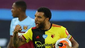 Watford's Troy Deeney celebrates scoring their first goal.(Pool via REUTERS) Watford's Troy Deeney celebrates scoring their first goal.(Pool via REUTERS)