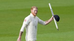 England's Ben Stokes celebrates after winning the test against West Indies(REUTERS) England's Ben Stokes celebrates after winning the test against West Indies(REUTERS)
