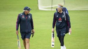 England cricket team captain Ben Stokes, right, speaks with coach Chris Silverwood during a nets session(AP) England cricket team captain Ben Stokes, right, speaks with coach Chris Silverwood during a nets session(AP)