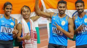 India’s MR Poovamma, Hima Das, Mohammed Anas, and Arokia Rajiv(Twitter) India’s MR Poovamma, Hima Das, Mohammed Anas, and Arokia Rajiv(Twitter)