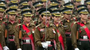 An all women contingent of the Indian Army during the Republic Day parade at Rajpath in New Delhi.(PTI PHOTO.) An all women contingent of the Indian Army during the Republic Day parade at Rajpath in New Delhi.(PTI PHOTO.)