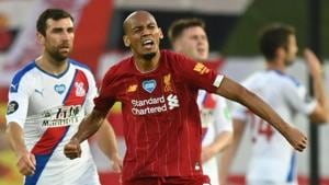 Liverpool's Fabinho celebrates scoring their third goal.(REUTERS) Liverpool's Fabinho celebrates scoring their third goal.(REUTERS)