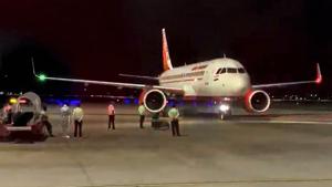 An Air India flight carrying 125 passengers from Kyrgyzstan arrives at Devi Ahilya Bai Holkar Airport under the Vande Bharat Mission, in Indore.(PTI) An Air India flight carrying 125 passengers from Kyrgyzstan arrives at Devi Ahilya Bai Holkar Airport under the Vande Bharat Mission, in Indore.(PTI)