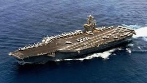 An aerial view of USS Nimitz, one of world's largest air craft carriers. USS Nimitz’s joint exercise with the Indian Navy and the possible expansion of Malabar naval exercises will add to India’s strength(PTI) An aerial view of USS Nimitz, one of world's largest air craft carriers. USS Nimitz’s joint exercise with the Indian Navy and the possible expansion of Malabar naval exercises will add to India’s strength(PTI)