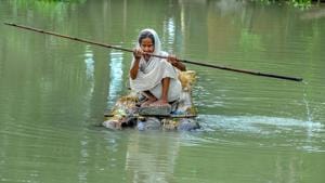 As on Sunday, nearly 25 lakh people in 2265 villages in 23 of the state’s 33 districts were still affected by floods. Goalpara (4.70 lakh) was the worst affected district followed by Barpeta (3.95 lakh) and Morigaon (3.33 lakh).(PTI) As on Sunday, nearly 25 lakh people in 2265 villages in 23 of the state’s 33 districts were still affected by floods. Goalpara (4.70 lakh) was the worst affected district followed by Barpeta (3.95 lakh) and Morigaon (3.33 lakh).(PTI)