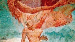 The Creation of Man by the British artist Glyn Warren Philpot shows a male figure in repose, two hands reaching down, and fire engulfing him from above. It combines new artistic influences from Philpot’s travels, and his internal struggle with his own homosexuality. The Creation of Man by the British artist Glyn Warren Philpot shows a male figure in repose, two hands reaching down, and fire engulfing him from above. It combines new artistic influences from Philpot’s travels, and his internal struggle with his own homosexuality.