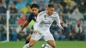 FILE PHOTO: Soccer Football - Champions League - Group A - Real Madrid v Paris St Germain - Santiago Bernabeu, Madrid, Spain - November 26, 2019 Real Madrid's Eden Hazard in action with Paris St Germain's Marquinhos REUTERS/Susana Vera/File Photo(REUTERS) FILE PHOTO: Soccer Football - Champions League - Group A - Real Madrid v Paris St Germain - Santiago Bernabeu, Madrid, Spain - November 26, 2019 Real Madrid's Eden Hazard in action with Paris St Germain's Marquinhos REUTERS/Susana Vera/File Photo(REUTERS)