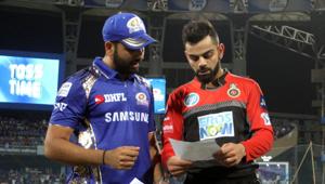Rohit Sharma captain of the Mumbai Indians and Virat Kohli captain of the Royal Challengers Bangalore during the toss of a match.(Vipin Pawar / IPL/ SPORTZPICS) Rohit Sharma captain of the Mumbai Indians and Virat Kohli captain of the Royal Challengers Bangalore during the toss of a match.(Vipin Pawar / IPL/ SPORTZPICS)