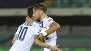 Ciro Immobile celebrates scoring a penalty against Hellas during Italian serie A soccer match between Verona and Lazio, at the Bentegodi stadium, in Verona, Italy, Sunday, July 26, 2020. (Paola Garbuio/Lapresse via AP)(AP) Ciro Immobile celebrates scoring a penalty against Hellas during Italian serie A soccer match between Verona and Lazio, at the Bentegodi stadium, in Verona, Italy, Sunday, July 26, 2020. (Paola Garbuio/Lapresse via AP)(AP)