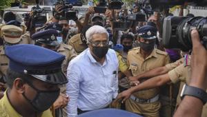 M Sivasankar, former Principal Secretary to Kerala Chief Minister, arrives at National Investigation Agency (NIA) office for interrogation in the Kerala gold smuggling case, in Kochi on Monday.(PTI) M Sivasankar, former Principal Secretary to Kerala Chief Minister, arrives at National Investigation Agency (NIA) office for interrogation in the Kerala gold smuggling case, in Kochi on Monday.(PTI)