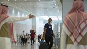 Pilgrims arrive to King Abdulaziz Airport for the annual Hajj pilgrimage to Mecca in Jeddah, Saudi Arabia.(AP) Pilgrims arrive to King Abdulaziz Airport for the annual Hajj pilgrimage to Mecca in Jeddah, Saudi Arabia.(AP)