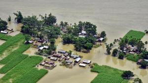 An aerial view of the flood-affected areas of Assam.(ANI) An aerial view of the flood-affected areas of Assam.(ANI)