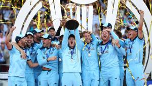 England captain Eoin Morgan lifts the ICC World Cup trophy during the Final of the ICC Cricket World Cup 2019 between New Zealand and England at Lord's Cricket Ground on July 14, 2019 in London, England.(Getty Images) England captain Eoin Morgan lifts the ICC World Cup trophy during the Final of the ICC Cricket World Cup 2019 between New Zealand and England at Lord's Cricket Ground on July 14, 2019 in London, England.(Getty Images)