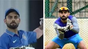 File image of Virat Kohli wearing wicketkeeping gloves.(File/HT Collage) File image of Virat Kohli wearing wicketkeeping gloves.(File/HT Collage)