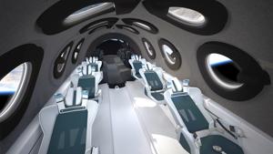 This undated photo released by Virgin Galactic shows the interior of their SpaceshipTwo Cabin during a flight. Highly detailed amenities to enhance the customer experience were shown in an online event Tuesday, July 28, 2020, revealing the cabin of the company's rocket plane, a type called SpaceShipTwo, which is undergoing testing in preparation for commercial service. There are a dozen windows for viewing, seats capable of being customized to each of six passengers and mood lighting. (AP) This undated photo released by Virgin Galactic shows the interior of their SpaceshipTwo Cabin during a flight. Highly detailed amenities to enhance the customer experience were shown in an online event Tuesday, July 28, 2020, revealing the cabin of the company's rocket plane, a type called SpaceShipTwo, which is undergoing testing in preparation for commercial service. There are a dozen windows for viewing, seats capable of being customized to each of six passengers and mood lighting. (AP)