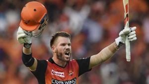 Hyderabad: SRH batsman David Warner celebrates after reaching his century during the Indian Premier League 2019 (IPL T20) cricket match between Sunrisers Hyderabad (SRH) and Royal Challengers Bangalore (RCB)(PTI) Hyderabad: SRH batsman David Warner celebrates after reaching his century during the Indian Premier League 2019 (IPL T20) cricket match between Sunrisers Hyderabad (SRH) and Royal Challengers Bangalore (RCB)(PTI)