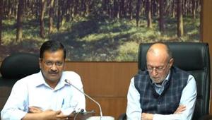 Delhi Lt. Governor Anil Baijal and chief minister Arvind Kejriwal address a digital press conference over lockdown amid coronavirus pandemic in New Delhi.(PTI) Delhi Lt. Governor Anil Baijal and chief minister Arvind Kejriwal address a digital press conference over lockdown amid coronavirus pandemic in New Delhi.(PTI)