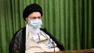 Iran's Supreme Leader Ayatollah Ali Khamenei wears a protective face mask, during a virtual meeting with lawmakers in Tehran, Iran.(VIA REUTERS) Iran's Supreme Leader Ayatollah Ali Khamenei wears a protective face mask, during a virtual meeting with lawmakers in Tehran, Iran.(VIA REUTERS)