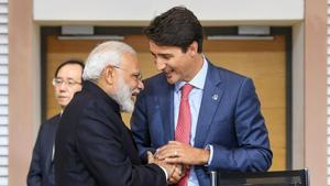 Prime Minister Narendra Modi with his Canadian counterpart Justin Trudeau at G-7 summit in Biarritz, France.(PTI File Photo) Prime Minister Narendra Modi with his Canadian counterpart Justin Trudeau at G-7 summit in Biarritz, France.(PTI File Photo)