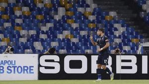 Lazio's Ciro Immobile celebrates after scoring a goal during a Serie A soccer match between Napoli and Lazio, at the San Paolo stadium in Naples, Italy, Saturday, Aug. 1, 2020. (Cafaro/LaPresse via AP)(AP) Lazio's Ciro Immobile celebrates after scoring a goal during a Serie A soccer match between Napoli and Lazio, at the San Paolo stadium in Naples, Italy, Saturday, Aug. 1, 2020. (Cafaro/LaPresse via AP)(AP)