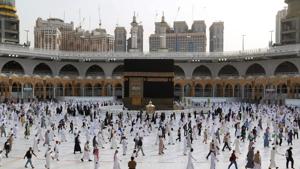 Muslim pilgrims circumambulate around the Kaaba, Islam's holiest shrine, at the centre of the Grand Mosque in the holy city of Mecca, while mask-clad and along specific pre-ordained rings as measures due to the Covid-19 coronavirus pandemic, on August 2, 2020 on the final day of the annual Muslim Hajj pilgrimage.(AFP photo) Muslim pilgrims circumambulate around the Kaaba, Islam's holiest shrine, at the centre of the Grand Mosque in the holy city of Mecca, while mask-clad and along specific pre-ordained rings as measures due to the Covid-19 coronavirus pandemic, on August 2, 2020 on the final day of the annual Muslim Hajj pilgrimage.(AFP photo)