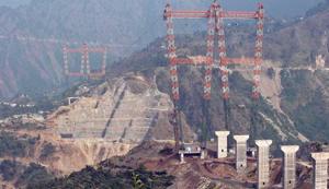 File photo of a general view of the site of the under-construction railway bridge on Chenab river in Jammu-Kashmir(AFP FIle Photo) File photo of a general view of the site of the under-construction railway bridge on Chenab river in Jammu-Kashmir(AFP FIle Photo)