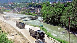 Army vehicles on the Manali-Leh road, towards Ladakh.(ANI) Army vehicles on the Manali-Leh road, towards Ladakh.(ANI)