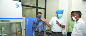 Dr JPS Gill, second from left, director of research at the testing lab at Guru Angad Dev Veterinary and Animal Sciences University (GADVASU) cum nodal officer, with the university vice-chancellor Inderjeet Singh (extreme right).