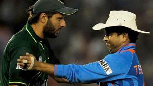 File photo of Shahid Afridi with Sachin Tendulkar. File photo of Shahid Afridi with Sachin Tendulkar.