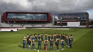 Pakistan cricket team huddle during a nets session at Old Trafford ground in Manchester, England, Monday Aug. 3, 2020.(AP) Pakistan cricket team huddle during a nets session at Old Trafford ground in Manchester, England, Monday Aug. 3, 2020.(AP)
