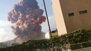 Smoke rises after an explosion in Beirut, Lebanon August 4, 2020, in this picture obtained from a social media video.(Reuters photo) Smoke rises after an explosion in Beirut, Lebanon August 4, 2020, in this picture obtained from a social media video.(Reuters photo)