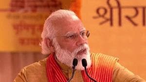 Prime Minister Narendra Modi addressing the foundation stone laying event in Ayodhya on Wednesday. Prime Minister Narendra Modi addressing the foundation stone laying event in Ayodhya on Wednesday.